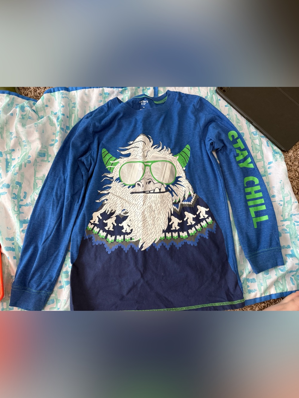 Carter's Blue Long-Sleeve Yeti Graphic Shirt with Green Accents